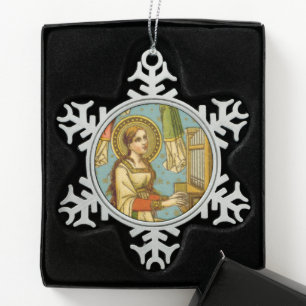 Neugotische Hl. Cäcilia von Rom (BNG 02) Schneeflocken Zinn-Ornament