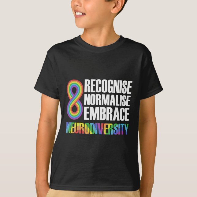 Neuheit Neurodiversity Rainbow Infinity Autism Awa T-Shirt (Vorderseite)