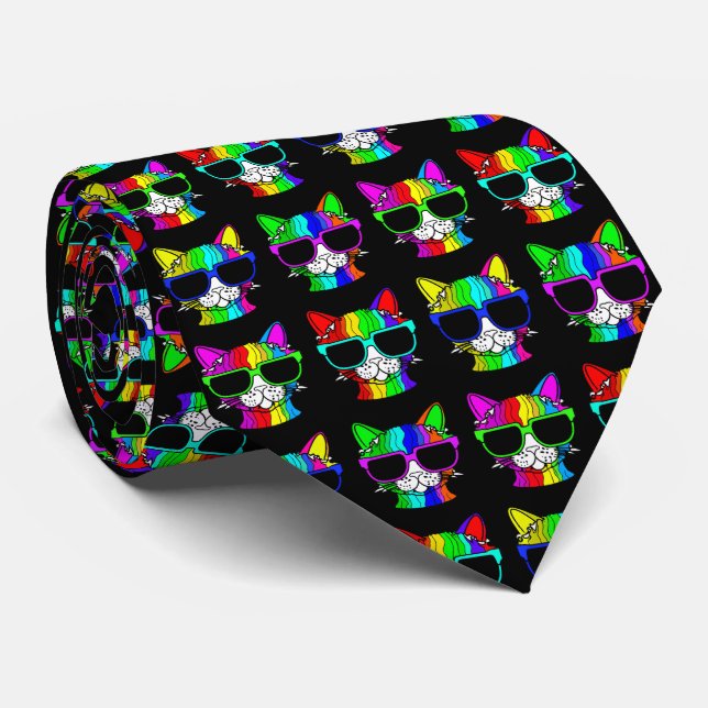 Neuheit Sehr Cooles Rainbow Cat Pattern Krawatte (Gerollt)