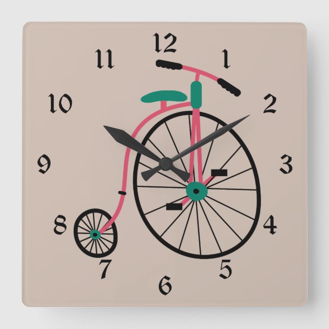 Neuheits-altmodisches Fahrrad Quadratische Wanduhr (Vorderseite)