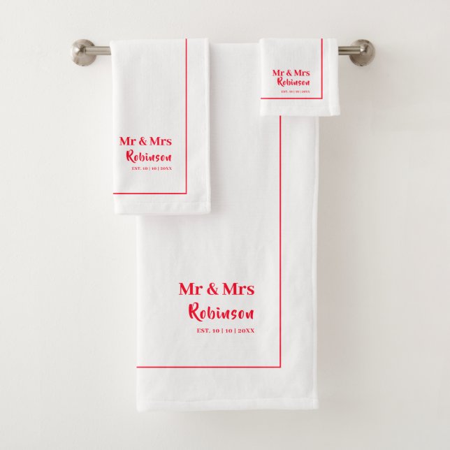 Neuigkeiten Mr. & Mrs. Personalisiert Large Badhandtuch Set (Insitu)