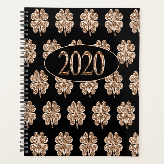 Neujahr 2020 Schwarz-Gold-Leaf-Clovers Planer (Vorderseite)