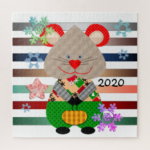 Neujahr 2020 Vintages Retro-Maussymbol Puzzle