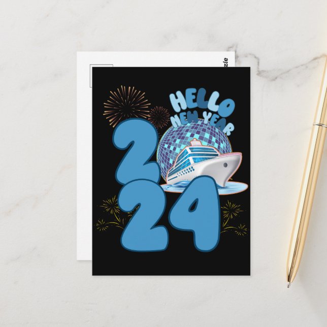 Neujahr 2024 Kreuzfahrt Reisen Matching NYE Postkarte (Vorderseite/Rückseite Beispiel)
