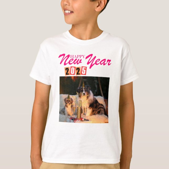 "Neujahr 2025 Kinder T - Shirt - Festliches Hundes (Vorderseite)
