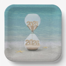 Neujahr 2025 Stunden am Strand Pappteller