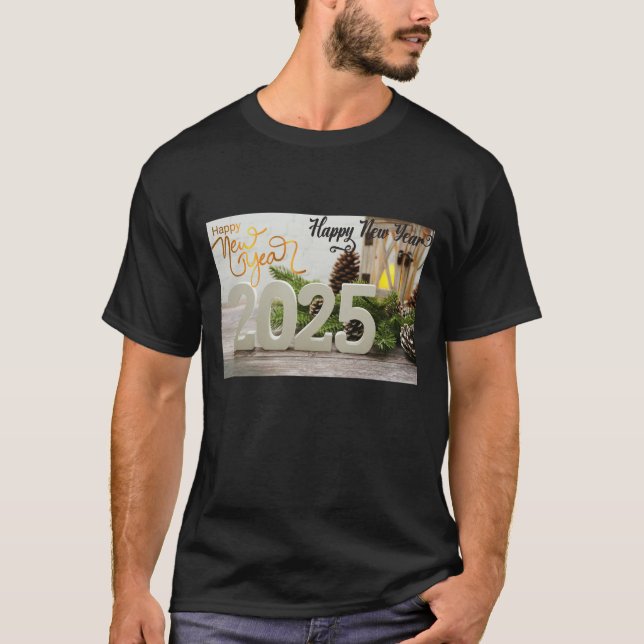 Neujahr 2025 T - Shirt Design mit festlicher Dekor (Vorderseite)