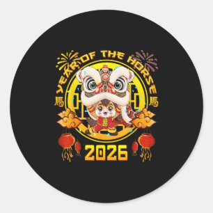 Neujahr 2026 Chinesisches Pferd Das Jahr Des Pferd Runder Aufkleber