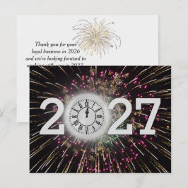 Neujahr 2026 Feuerwerke und Monduhr Postkarte