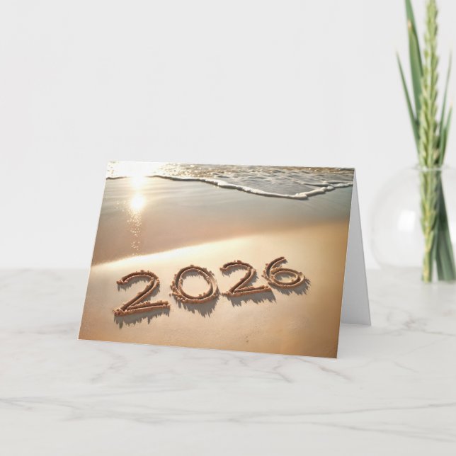 Neujahr 2026 in Beach Sand Feiertagskarte (Vorderseite)