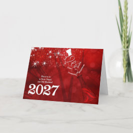 Neujahr 2026 in Rot und Weiß Feiertagskarte