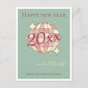 Neujahr 2026 Pastell Türkis Retro Grußkarte Postkarte