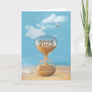 Neujahr 2026 Sand Timer am Strand Feiertagskarte