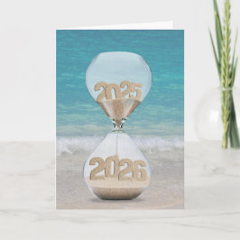 Neujahr 2026 Sand Timer on Beach Karte