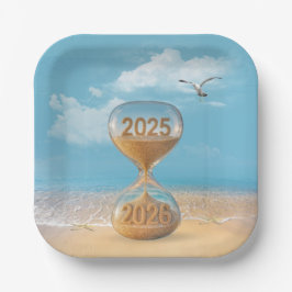 Neujahr 2026 Sanduhr mit Seestern Pappteller