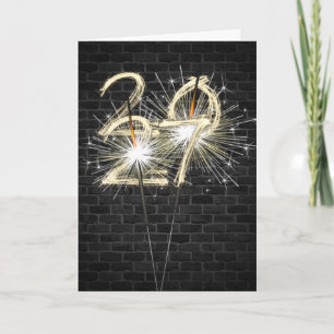 Neujahr 2026 Sparkler auf Backstein Feiertagskarte