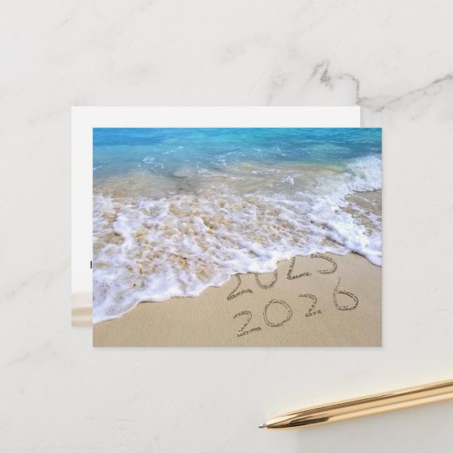 Neujahr 2026 Strand Vielen Dank aus der Wirtschaft Postkarte (Vorderseite/Rückseite Beispiel)