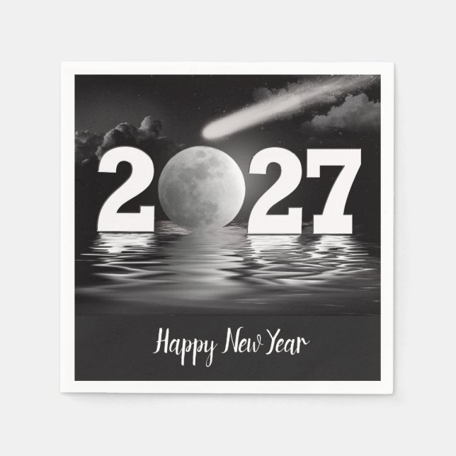 Neujahr 2026 Vollmond mit Komet Serviette (Vorderseite)