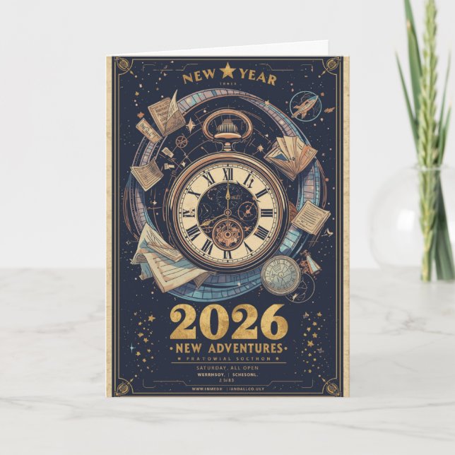 Neujahr 2026 Zeitreise Vintage-Grußkarte Karte (Vorderseite)