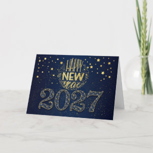Neujahr 2027 Marineblau und goldene Sterne Feiertagskarte