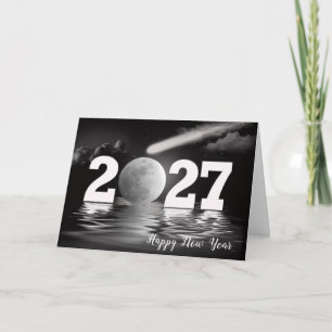 Neujahr 2027 Mond und Komet Karte