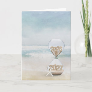 Neujahr 2027 Sanduhr am Strand Karte