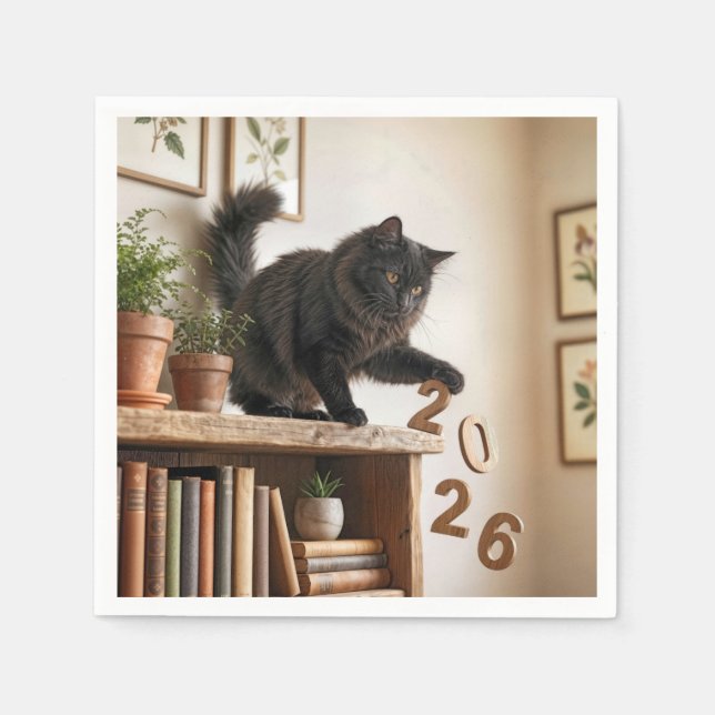 Neujahr 2027 Spielkatze Serviette (Vorderseite)