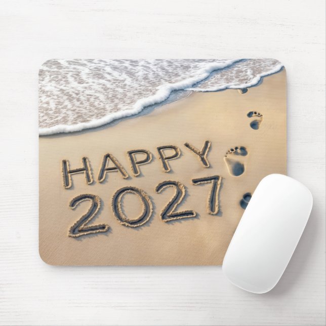 Neujahr 2027 Strandfußspuren Mousepad (Mit Mouse)