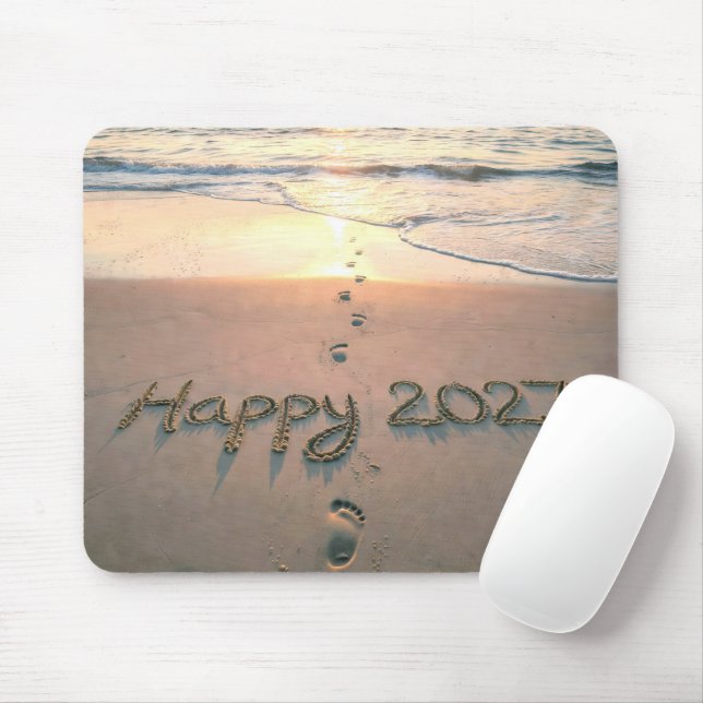 Neujahr 2027 Strandfußspuren Mousepad (Mit Mouse)
