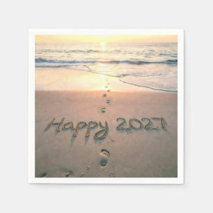 Neujahr 2027 Strandfußspuren Serviette