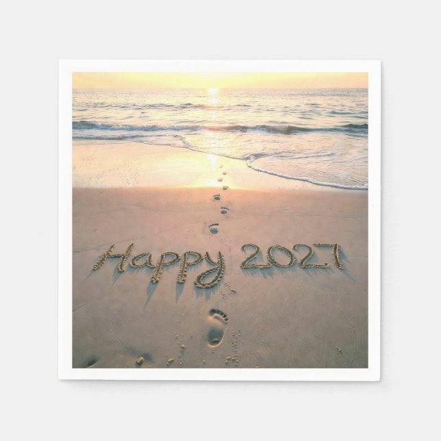 Neujahr 2027 Strandfußspuren Serviette (Vorderseite)