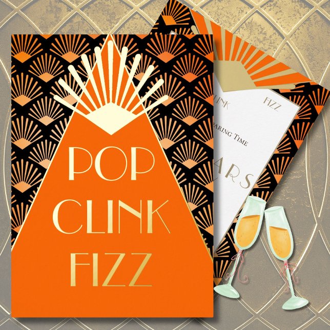 Neujahr Art Deco Pop Clink Fizz Glamour Folieneinladung (Von Creator hochgeladen)