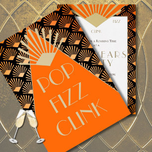 Neujahr Art Deco Pop Fizz Clink Gold Vintag Einladung