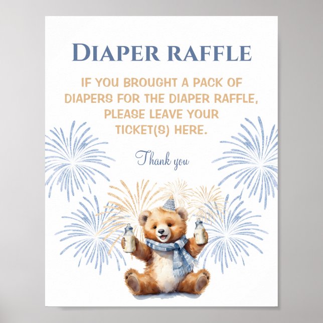 Neujahr Babybärendusche Windeln Raffle-Zeichen Poster (Vorne)