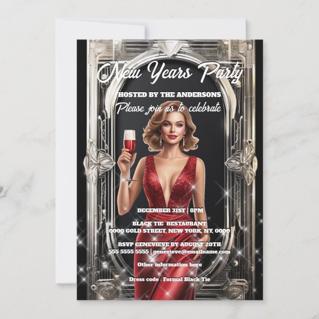 Neujahr Bachelorette glitz glam Single Party Einladung (Vorderseite)