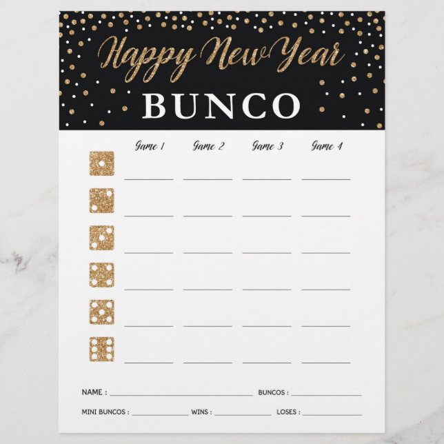 Neujahr Bunco Party Game Score Card (Vorderseite)
