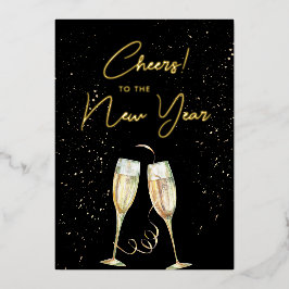 Neujahr Champagne Gläser Modernes Skript Folien Feiertagskarte