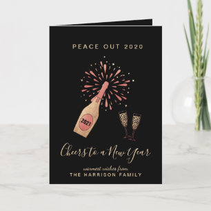 Neujahr Champagne Peace Out 2020 Gold Black Feiertagskarte
