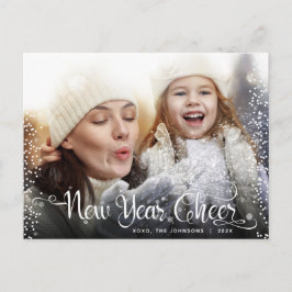 Neujahr Cheke Modernes Script White Snowflake Foto Feiertagspostkarte