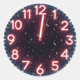 Neujahr Confetti über Neonuhr Mitternacht Runder Aufkleber