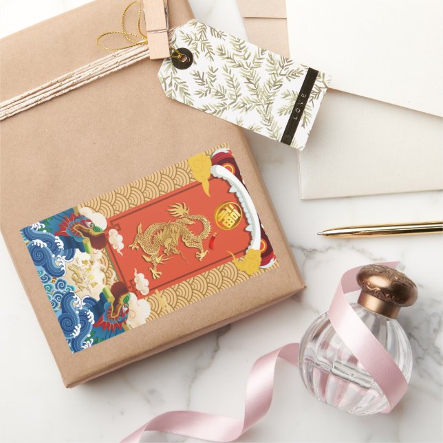 Neujahr des Drachen 2024 Fu-Ideogramm Rechteckiger Aufkleber (Schenken)