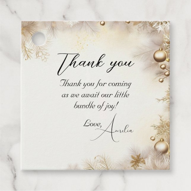 Neujahr Design Gold Elegant Baby Shower Geschenkanhänger (Vorderseite)