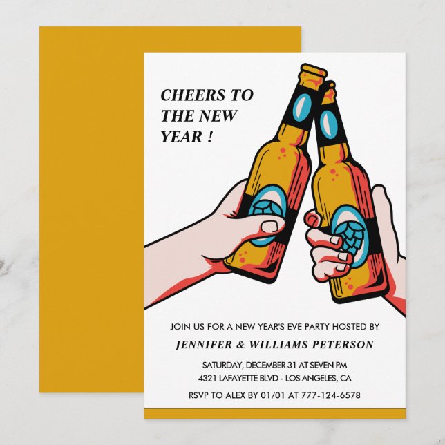 Neujahr Einladung Beer Merry (Vorne/Hinten)
