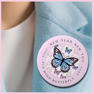 Neujahr - Fly Hi Butterfly - Neues Jahr Button