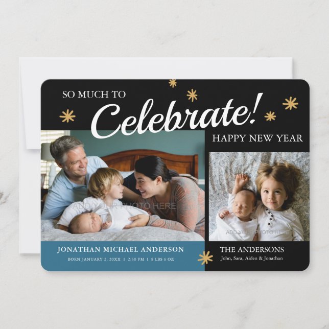 Neujahr Foto Baby Boy Geburtsankündigung Feiertagskarte (Vorderseite)