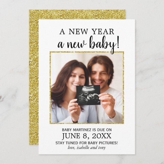 Neujahr Foto Baby Pregnancy Ankündigung (Vorne/Hinten)