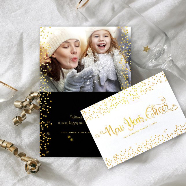 Neujahr Foto Gold Script Snowflakes Real Folienkarte (Von Creator hochgeladen)