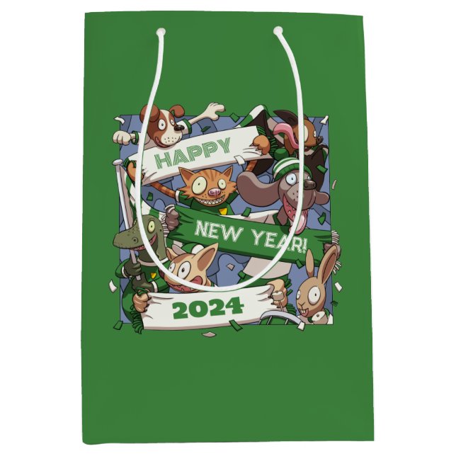 Neujahr Funny Animal Sports Fans Scarf Cartoon Mittlere Geschenktüte (Vorderseite)
