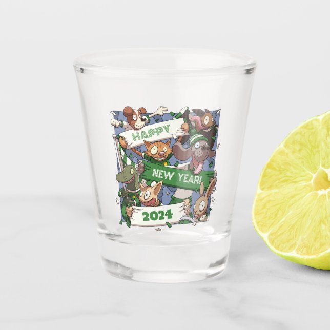 Neujahr Funny Animal Sports Fans Scarf Cartoon Schnapsglas (Vorderseite)