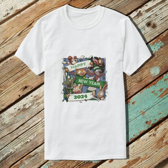 Neujahr Funny Animal Sports Fans Scarf Cartoon T-Shirt (Von Creator hochgeladen)